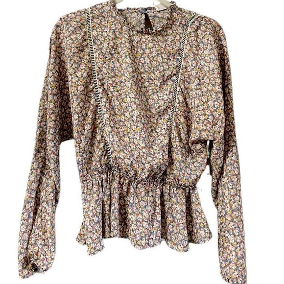 ❣️5/$50 Sienna Sky Size Small Woman’s Blouse, Blue floral with cut out details - Picture 1 of 4